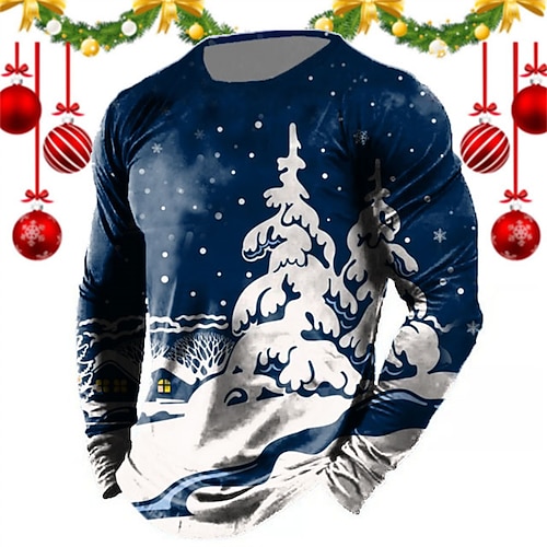 

Men's T shirt Tee Graphic Prints Ugly Christmas Crew Neck Blue Purple 3D Print Outdoor Christmas Long Sleeve Print Clothing Apparel Basic Vintage Sports Fashion