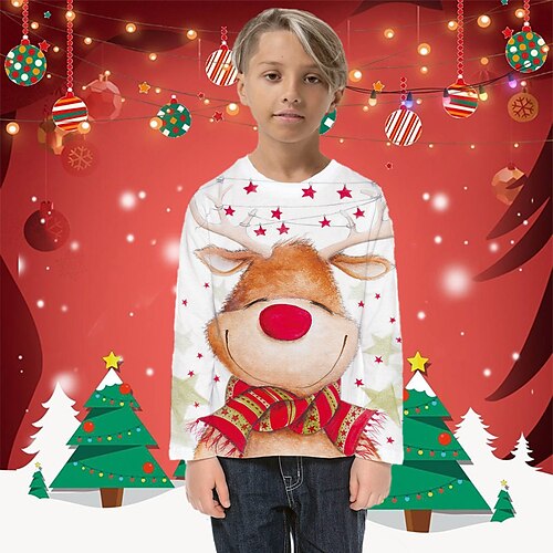 

Kids Boys Ugly Christmas T shirt Tee Graphic Santa Claus Christmas Tree Long Sleeve Children Top Outdoor 3D Print Fashion Cute Winter Fall Green 3-12 Years
