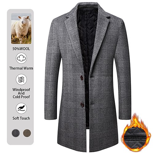 

Men's Winter Coat Coat Party Business Winter Fall Polyester Warm Outerwear Clothing Apparel Casual Striped Oversized Turndown Single Breasted Two-button