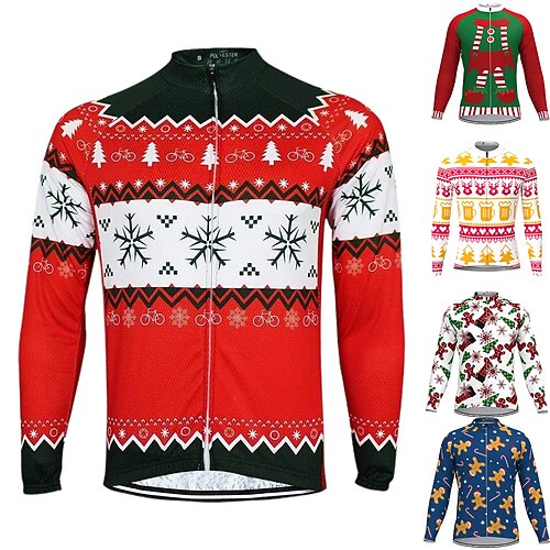 

Men's Cycling Jersey Long Sleeve Bike Jersey Top with 3 Rear Pockets Ugly Christmas Funny Christmas Mountain Bike MTB Road Bike Cycling Breathable Quick Dry Moisture Wicking Reflective Strips Red