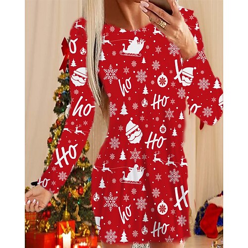 

vestido casual de navidad para mujer vestido de cambio mini vestido vino rojo azul marino blanco manga larga carta a cuadros estampado de santa claus invierno otoño cuello redondo moda casual moderno