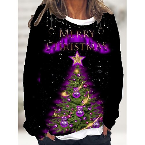 

Women's Sweatshirt Pullover Basic Black Christmas Tree Christmas Round Neck Long Sleeve S M L XL 2XL 3XL