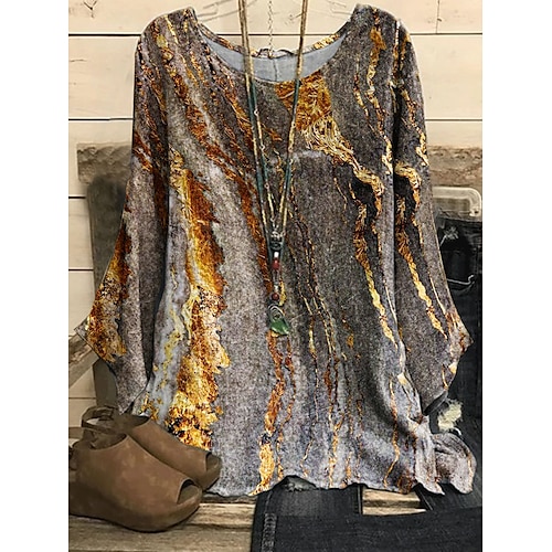 

Women's Blouse Shirt Blue Yellow Red Graphic Print Long Sleeve Casual Basic Round Neck Regular S