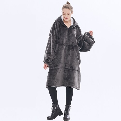 

Adults' Oversized Hoodie Blanket Wearable Blanket With Pocket Plain Onesie Pajamas Flannel Cosplay For Men's Women's Christmas Animal Sleepwear Cartoon Festival / Holiday Costumes