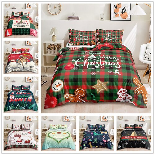 

Christmas 3 Piece Duvet Cover Set Bedding Set Comfortable Quilt Cover Soft Lightweight Microfiber Including 1 Duvet Cover 2 Twin/King/King Pillow Case 1 Twin/Twin Pillow Case