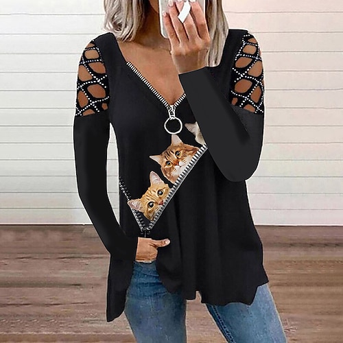 

Women's T shirt Tee Butterfly print Floral Print Black and white print Floral Skull Quarter Zip Print Long Sleeve Daily Weekend Basic V Neck Regular Floral Butterfly Painting S
