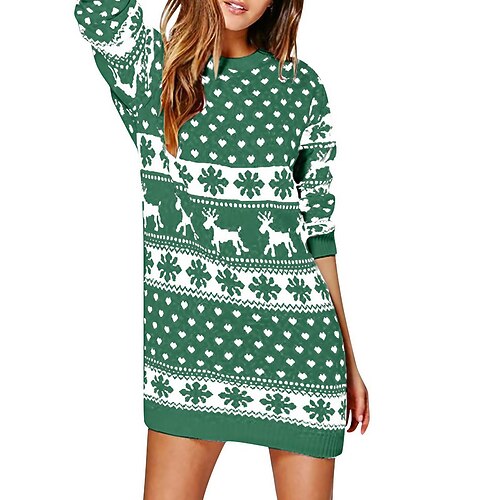 

Women's Christmas Bodycon Sheath Dress Green Blue Light Green Long Sleeve Elk Print Winter Fall Autumn Crew Neck Vacation Weekend 2022 S M L XL XXL