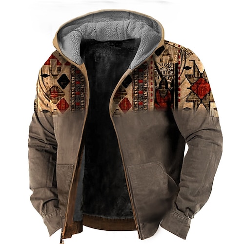 

Men's Full Zip Hoodie Jacket Brown Hooded Color Block Graphic Prints Zipper Print Sports & Outdoor Daily Sports 3D Print Fleece Boho Streetwear Designer Winter Clothing Apparel Hoodies Sweatshirts