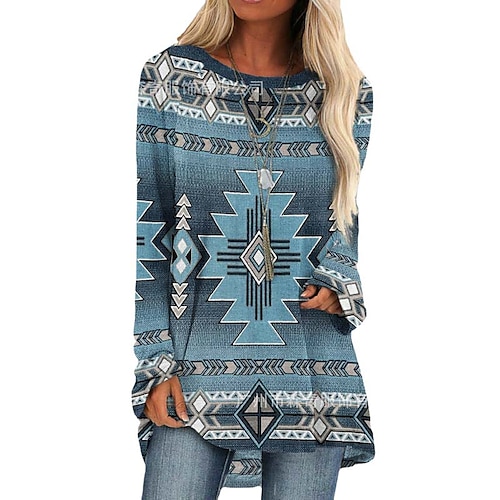 

Mujer Vestido informal Vestido estilo camiseta Vestido Étnico Mini vestido Azul claro Manga Larga Geométrico Estampado Primavera Otoño Cuello Barco Moda Vacaciones Holgado 2023 S M L XL XXL 3XL