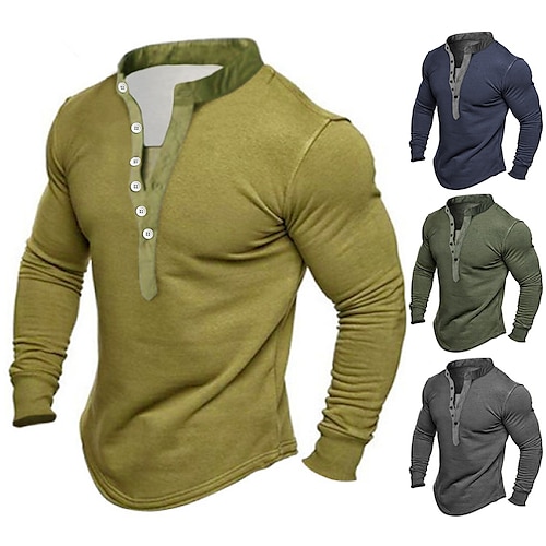 

Men's Henley Shirt Solid Color Henley Green Brown Navy Blue Gray Street Casual Long Sleeve Button-Down Clothing Apparel Fashion Casual Comfortable / Beach