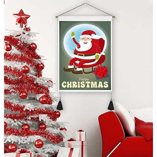 

Christmas Hanging Tapestry Photography Background Tassel Cloth Printing Santa Claus Home Hanging Cloth Decoration