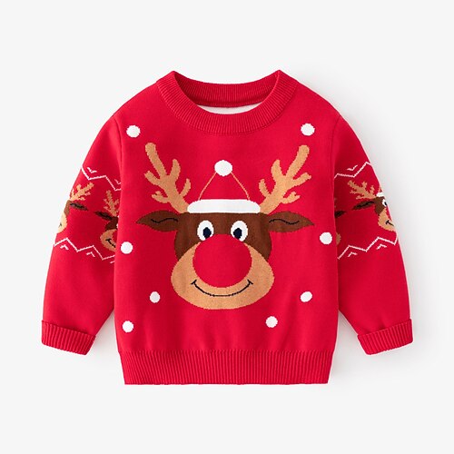 

Toddler Boys Christmas Sweater Elk Long Sleeve Casual Fashion Red Winter Clothes 3-7 Years
