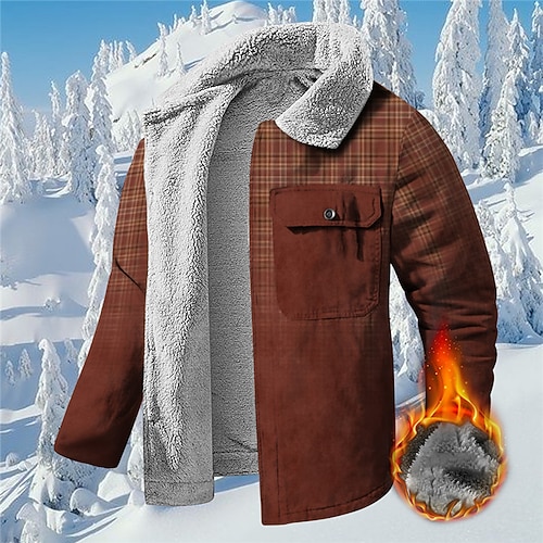 

Men's Coat Warm Sports & Outdoor Zipper Plaid 3D Printed Graphic Turndown Sports Jacket Outerwear Long Sleeve Pocket Fall & Winter