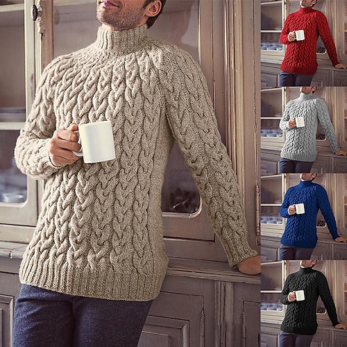 

Herre Pullover trøje rullekrave sweater Rillet Strikke Beskåret Strikket Helfarve Rullekrave Hold Varm Moderne Moderne Arbejde Dagligdagstøj Tøj Vinter Forår & Vinter Sort Blå M L XL