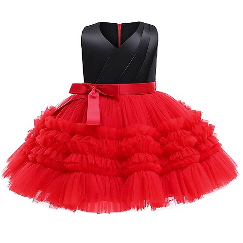 

Toddler Girls' Party Dress Solid Color Tiered Dress Knee-length Dress Performance V Neck Sleeveless Fashion Dress 3-7 Years Fall Black Pink / Spring