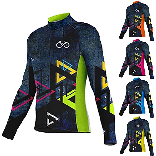 

21Grams Men's Cycling Jersey Long Sleeve Bike Jersey Top with 3 Rear Pockets Mountain Bike MTB Road Bike Cycling Breathable Quick Dry Moisture Wicking Reflective Strips Yellow Dark Navy Orange Spandex