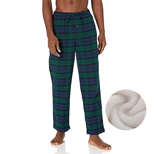 

Men's Loungewear Flannel Pajama Pants Lounge Pants Grid / Plaid Warm Soft Home Bed Spa Flannel Warm Pocket Elastic Waist Winter Green Dark Blue