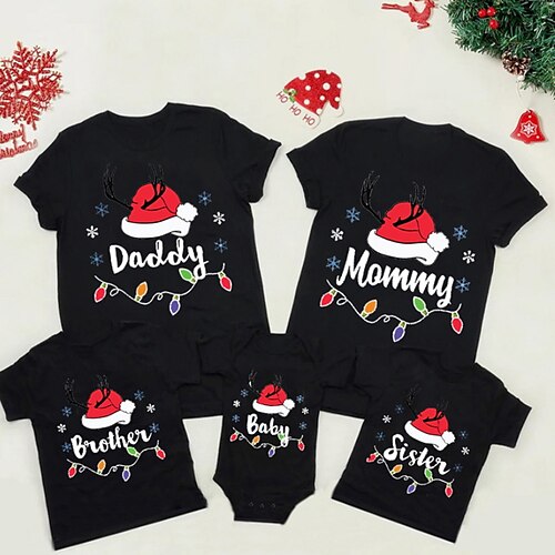 

Family Christmas T shirt Letter Ugly Home Crewneck Black Grey White Short Sleeve Cute Matching Outfits