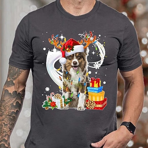 

Men's T shirt Tee Christmas t shirts Dog Graphic Prints Crew Neck Black Army Green Dark Gray Red Navy Blue Hot Stamping Christmas Street Short Sleeve Print Clothing Apparel Fashion Designer Casual