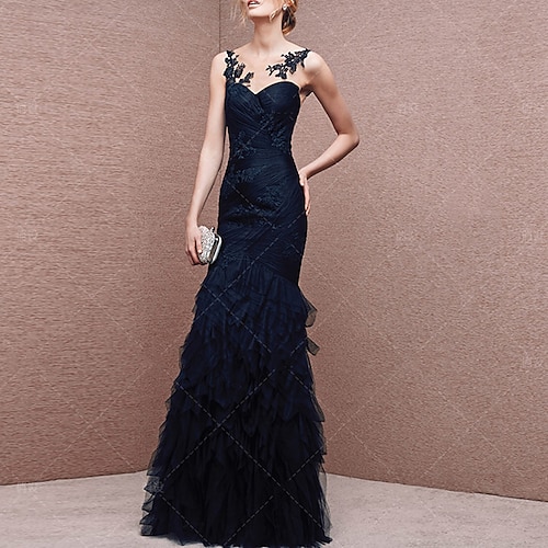 

Mermaid / Trumpet Evening Gown Elegant Dress Formal Floor Length Sleeveless Strapless Tulle with Ruched Appliques 2022