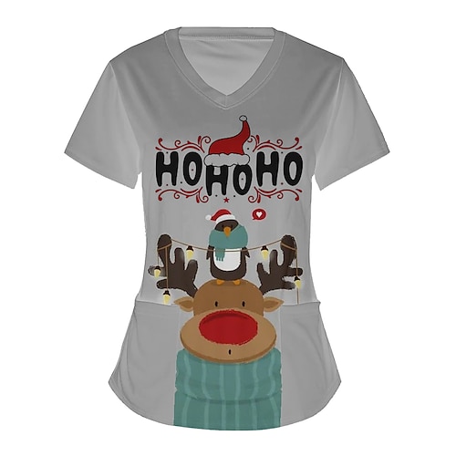 

Reindeer Masquerade T-shirt Women's Christmas Christmas Carnival Masquerade Adults' Christmas Vacation Polyester Top