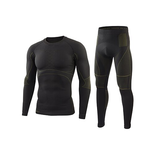 

Men's Activewear Set 2 Piece Athletic Winter Long Sleeve Spandex Breathable Quick Dry Moisture Wicking Fitness Running Jogging Sportswear Activewear Stripes Black Grey
