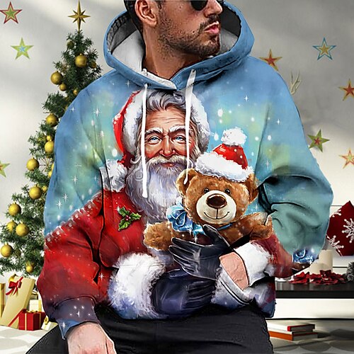 

Men's Unisex Pullover Hoodie Sweatshirt Graphic Prints Santa Claus Print Hooded Christmas Daily Sports 3D Print Casual Designer Hoodies Sweatshirts Long Sleeve Blue