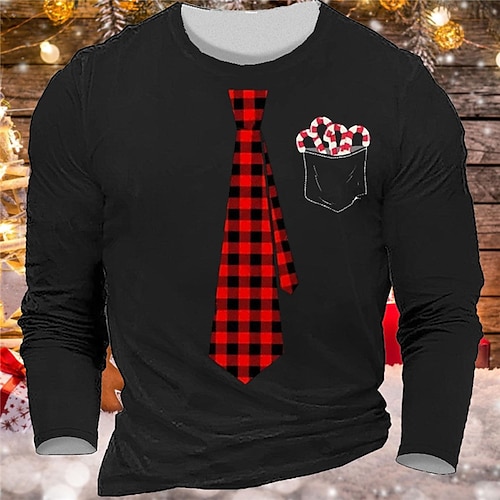 

Men's T shirt Tee Plaid / Check Graphic Prints Crew Neck Green Blue Yellow Red 3D Print Outdoor Christmas Long Sleeve Print Clothing Apparel Basic Sports Designer Casual