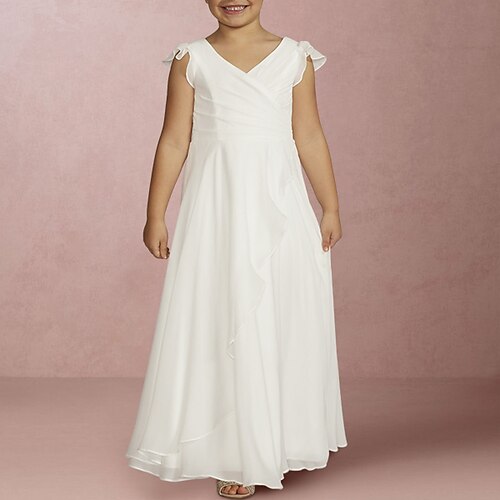 

A-linje Gulvlang Blomsterpigekjole Konfirmation Sød gallakjole Chiffon med Draperet Elegant Passer 3-16 år