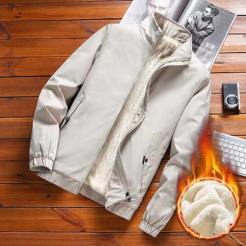 

Men's Sherpa jacket Jacket Warm Daily Wear Vacation Going out Zipper Standing Collar Fashion Casual Daily Comfortable Jacket Outerwear Solid / Plain Color Zipper Pocket Black Blue khaki