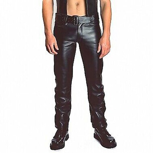 

Men's Faux Leather Pants Trousers Pocket Straight Leg Solid Color Waterproof Full Length Daily Holiday Going out Faux Leather Stylish Casual Black