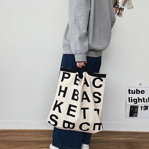 

autumn and winter new simple net red letter canvas bag large-capacity shopping bag lazy wind handbag female
