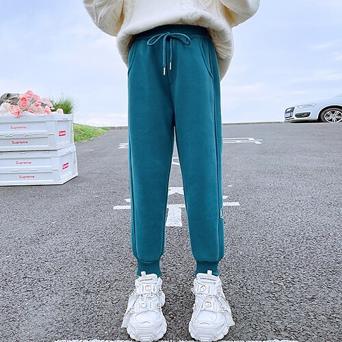 

Kids Girls' Sweatpants Solid Color Sports Pocket School Cotton 7-13 Years Fall Purple Dusty Blue Gray / Neutral / Spring