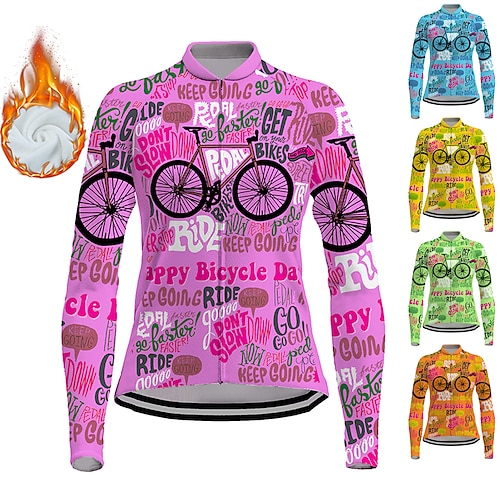 

21Grams Women's Cycling Jersey Long Sleeve Winter Bike Jersey Top with 3 Rear Pockets Mountain Bike MTB Road Bike Cycling Thermal Warm Fleece Lining Breathable Moisture Wicking Green Yellow Rosy Pink