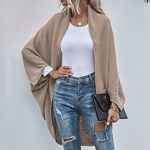 

Women's Shirt Shrugs Tunic Green Black khaki Plain Long Sleeve Work Basic Casual Long Batwing Sleeve S