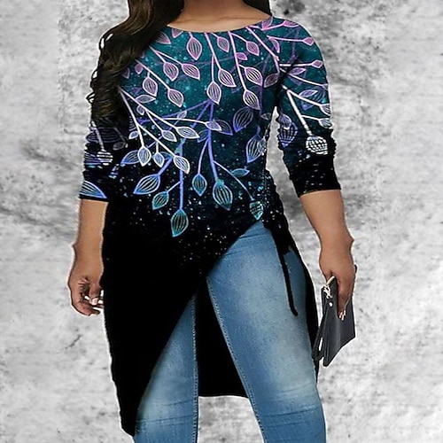 

Women's Plus Size Tops Blouse Floral Abstract Print Long Sleeve Casual Daily Going out Polyester Winter Fall Blue Orange