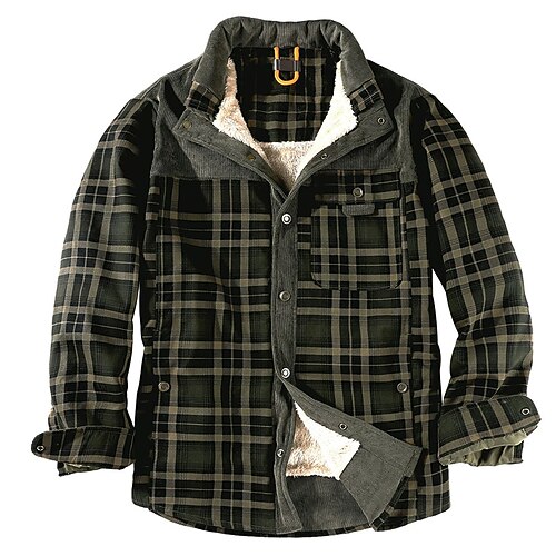 

Men's Fleece Jacket Jacket Flannel Jacket Fleece Lining Daily Wear Going out Festival Buttoned Front Standing Collar Warm Ups Traditional / Classic Comfort Jacket Outerwear Plaid / Check Pocket