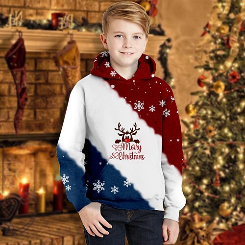 

Kids Boys Christmas Hoodie Pullover Letter Car Elk Long Sleeve Pocket Children Top Christmas Gifts Hoodie Fashion Daily Blue Wine White Winter 3-12 Years