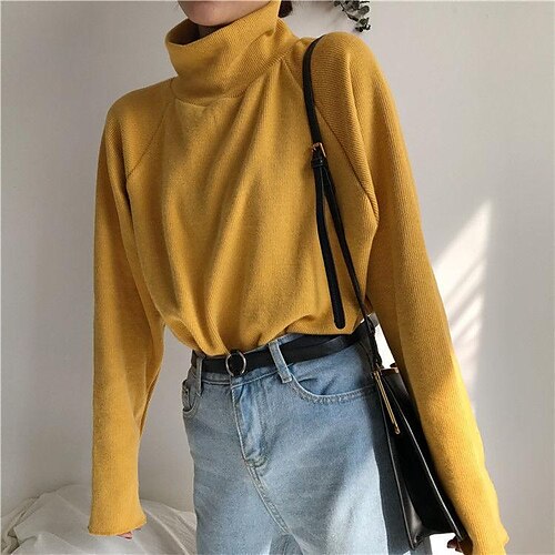 

autumn korean version of the new all-match bottoming shirt t-shirt loose semi-high collar solid color long-sleeved schoolgirl's top