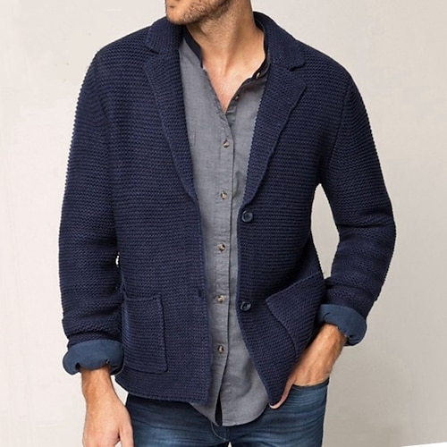 

Men's Cardigan Sweater Ribbed Knit Cropped Knitted Solid Color Turndown Warm Ups Modern Contemporary Daily Wear Going out Clothing Apparel Spring & Fall Dark Navy M L XL