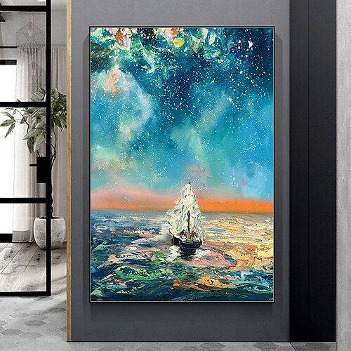 

Mintura Handmade Stars Landscape Oil Paintings On Canvas Wall Art Decoration Modern Abstract Picture For Home Decor Rolled Frameless Unstretched Painting