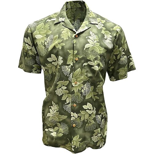 

Men's Shirt Aloha Shirt Floral Graphic Prints Leaves Turndown Green Black Blue Red Navy Blue 3D Print Outdoor Street Short Sleeve Button-Down Print Clothing Apparel Tropical Fashion Hawaiian Soft