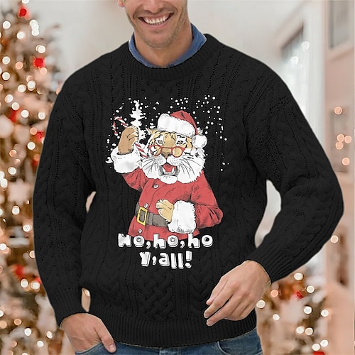 

Men's Sweater Ugly Christmas Sweater Pullover Ribbed Knit Cropped Knitted Santa Claus Crew Neck Keep Warm Modern Contemporary Christmas Work Clothing Apparel Fall & Winter Green Black S M L