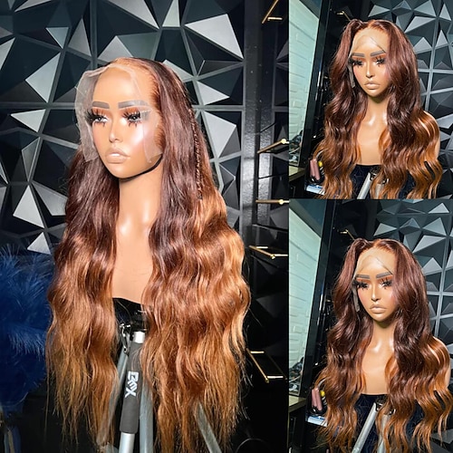 

Remy Human Hair 13x4 Lace Front Wig Free Part Brazilian Hair Body Wave Multi-color Wig 130% 150% Density with Baby Hair Ombre Hair 100% Virgin Glueless Pre-Plucked For Women Long Human Hair Lace Wig