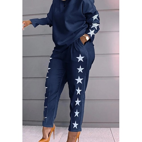

Women's Plus Size Tops Set Galaxy Print Long Sleeve Round Neck Fashion Modern Daily Vacation Polyester Winter Fall Blue