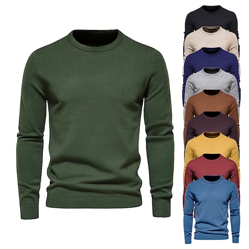 

Men's Pullover Sweater Jumper Ribbed Knit Cropped Knitted Solid Color Crew Neck Keep Warm Modern Contemporary Work Daily Wear Clothing Apparel Winter Spring & Fall Camel Green S M L