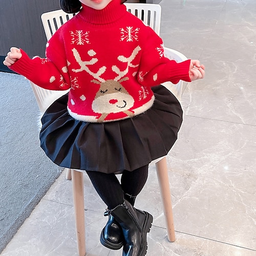 

Toddler Girls' Sweater Ugly School Long Sleeve Fashion 3-7 Years Winter Red Navy Blue