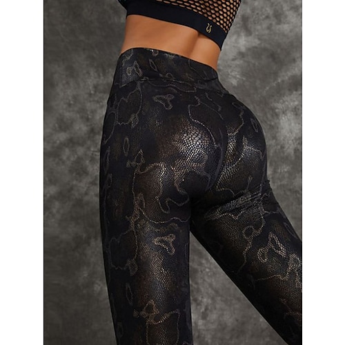 

Women's Yoga Pants Yoga Leggings Tummy Control Butt Lift High Waist Yoga Fitness Gym Workout Cropped Leggings Bottoms Python Print Black Spandex Winter Sports Activewear High Elasticity Skinny