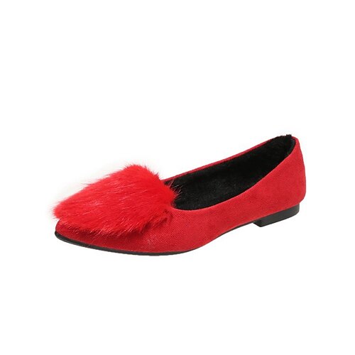 

Women's Flats Daily Comfort Shoes Plus Size Flat Heel Pointed Toe Casual Faux Fur Loafer Solid Colored Black Red