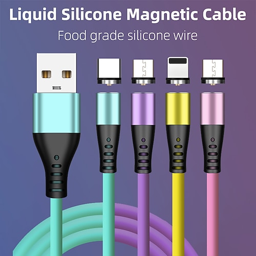 

3 in 1 Liquid Silicone Magnetic Charging Cable 3.3ft/6.6ft Micro USB Type-C Fast Charger Micro USB Type-C Data Cable For iPhone 14 13 Samsung Xiaomi Huawei